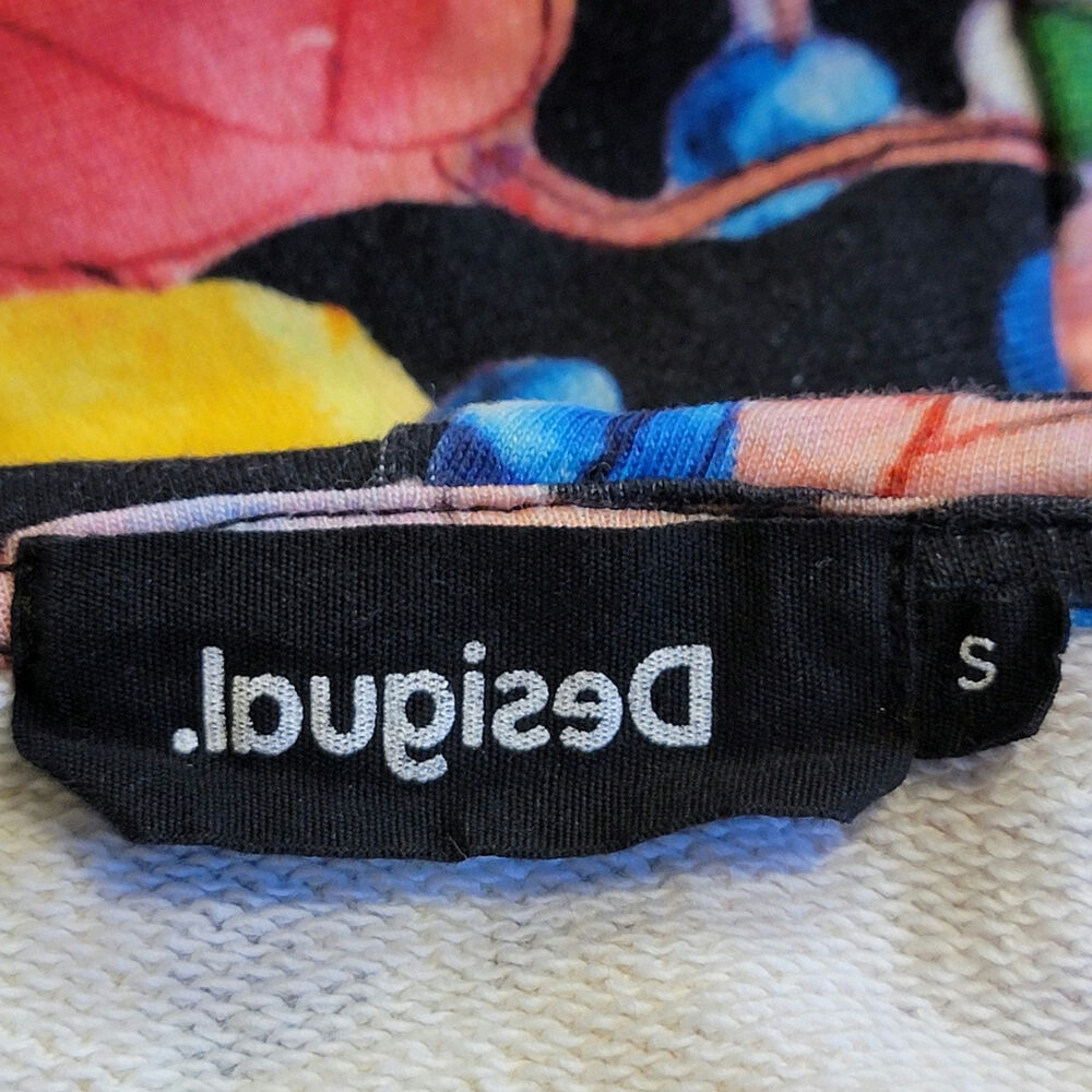 Desigual Floral Tropical Sweatshirt Hooded Kangaroo Front Pocket Lightweight S - Picture 12 of 15